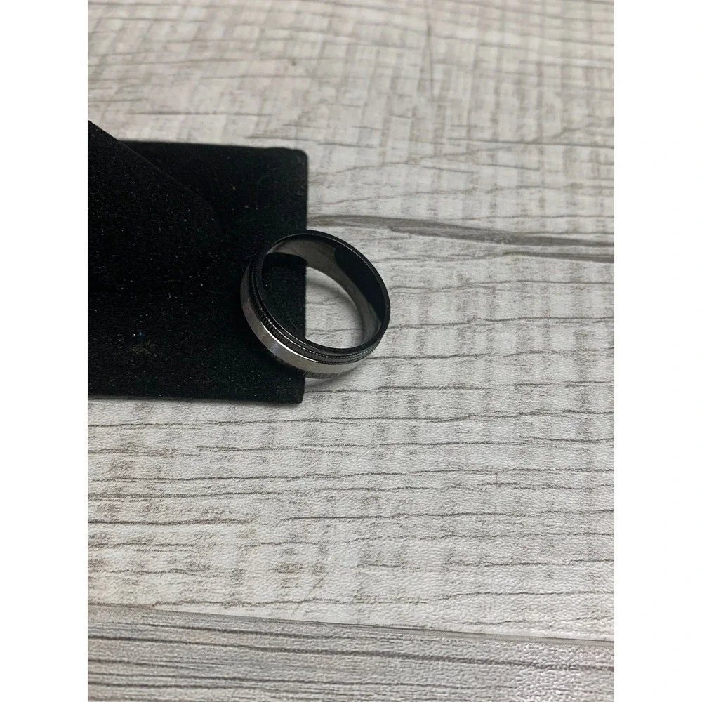 Mens Black and Silver Spinner Ring Two Tone Brushed Band Size 9 Fidget Ring